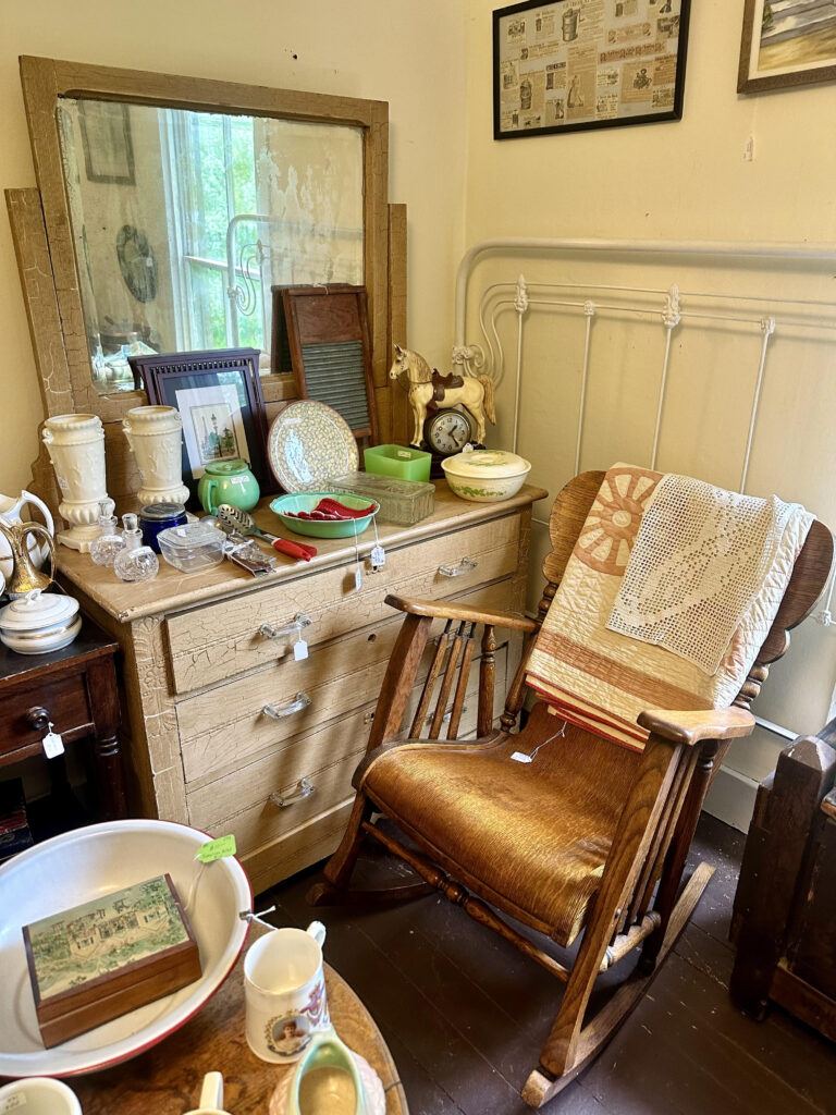 Antique rocker, antique dresser and other household items