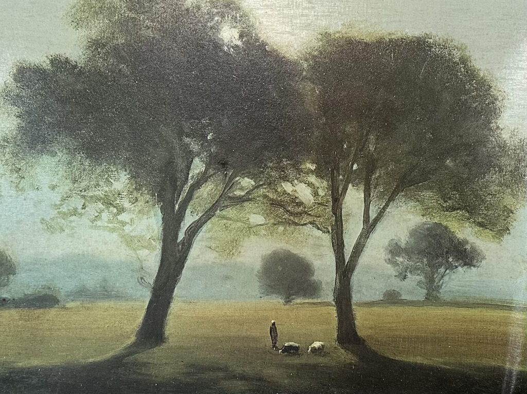 Antique painting of sheep in field