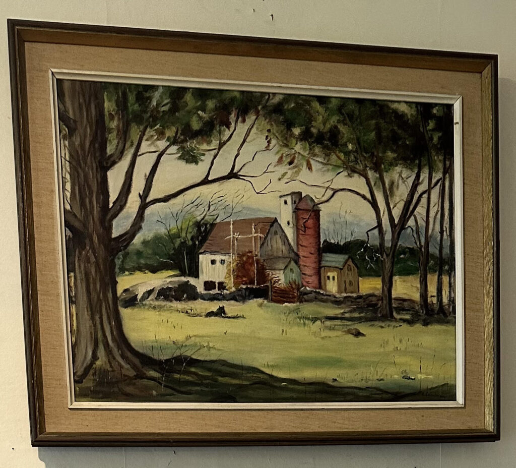 B. Schulman original oil on canvas. Rural Horse Farm scene.